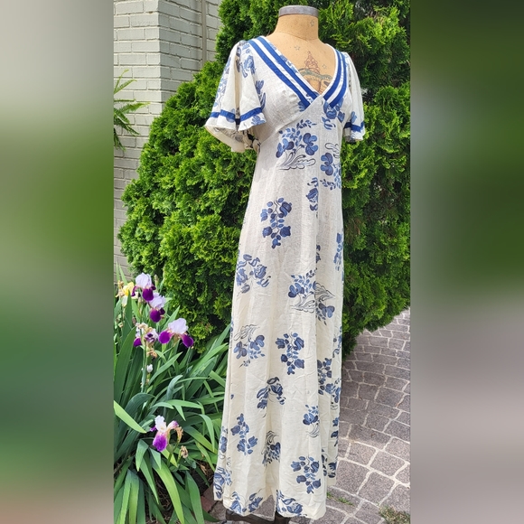 The Cottager for the Junior Cream and Blue Floral Vintage Maxi Dress - Picture 8 of 13